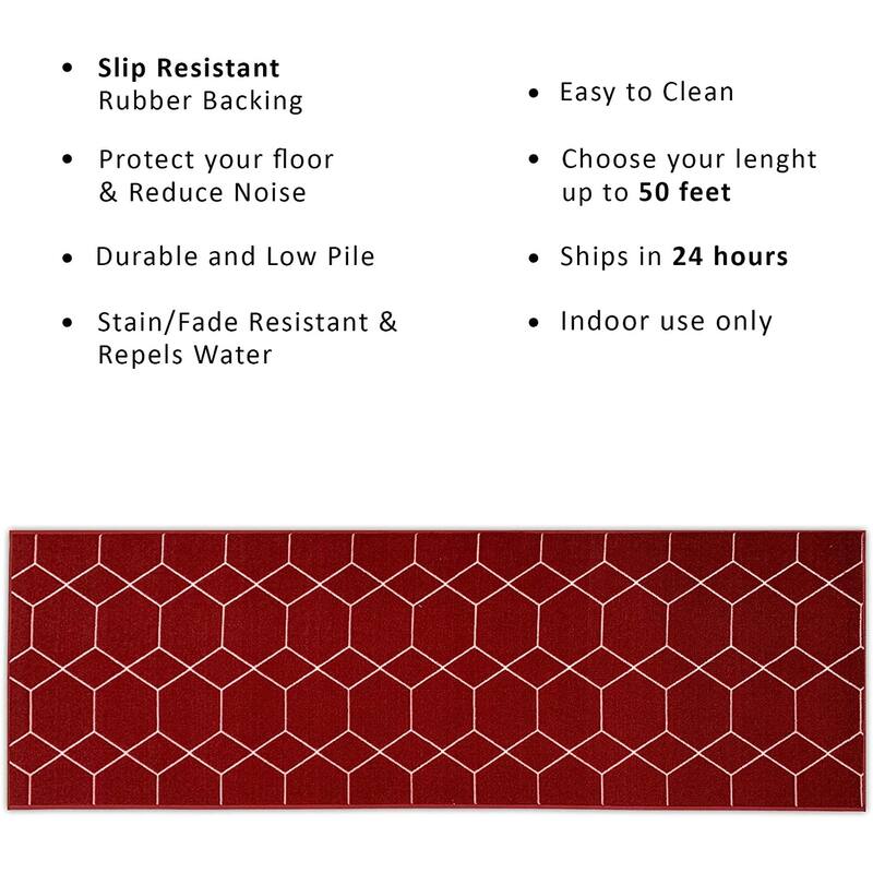 Custom Size Hexagon Red 26 Inch Wide Non-Slip Stair Runner Rug