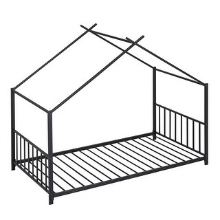 Twin Size Metal House Platform Bed with Solid Metal Legs, Black