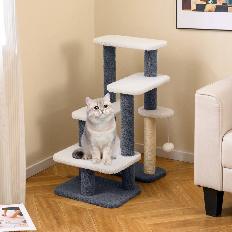 Gymax 2-in-1 Cat Tree Tower Pet Steps w/ Scratching Posts Hanging Toy