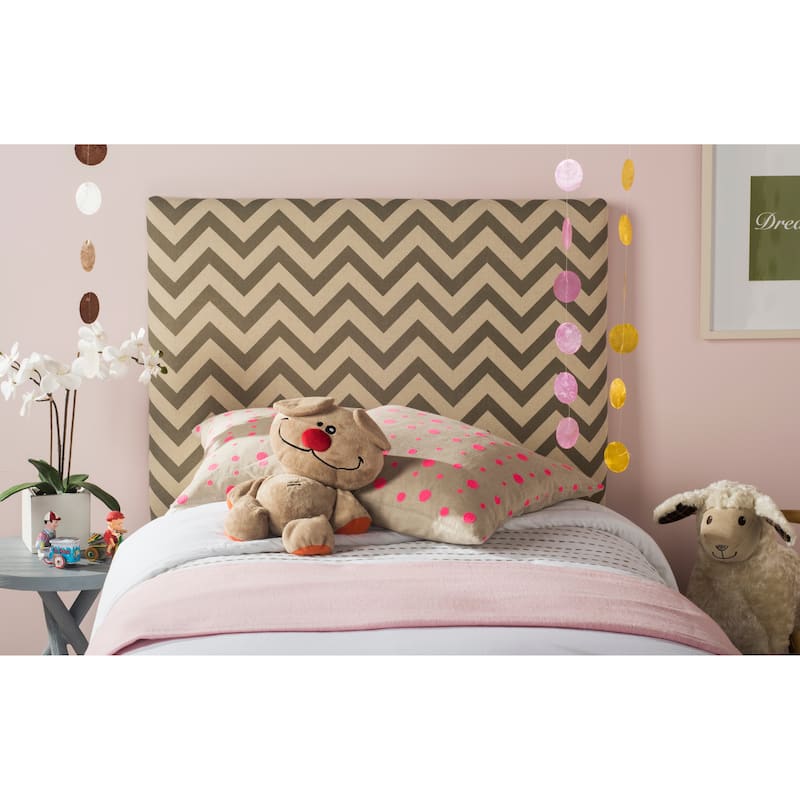 SAFAVIEH Kenisha Black/ Off-White Upholstered Chevron Headboard (Twin) - Grey/White - 42Wx4Dx54H