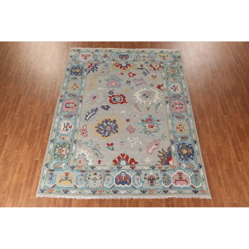 Grey Oushak Oriental Area Rug Handmade Wool Carpet - 9'1"x 11'10"