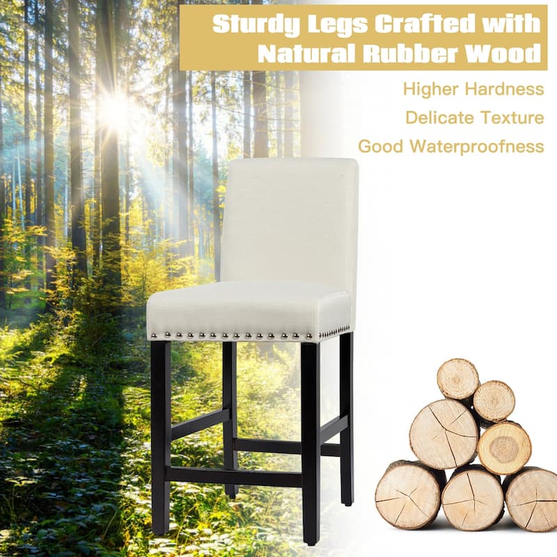 Costway Set of 2 25'' Kitchen Breakfast Chairs Nailhead Bar Stools