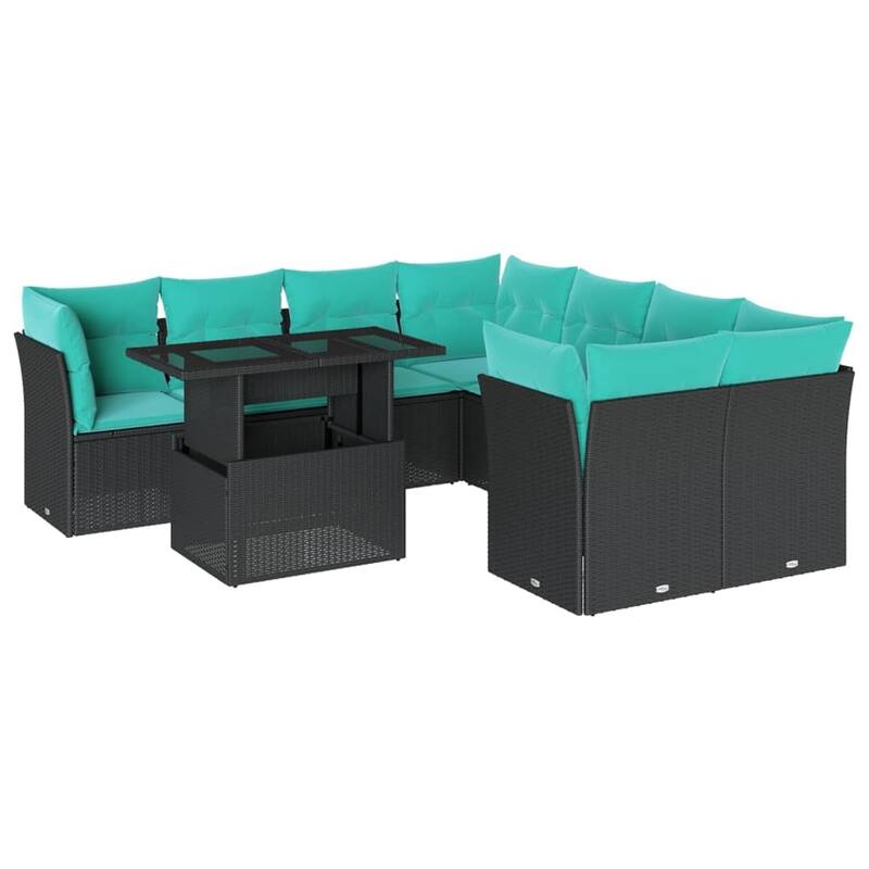 vidaXL Patio Sofa Set with Cushions Modular Outdoor Seating 9 Piece Poly Rattan - 24.4 x 24.4 x 27.2