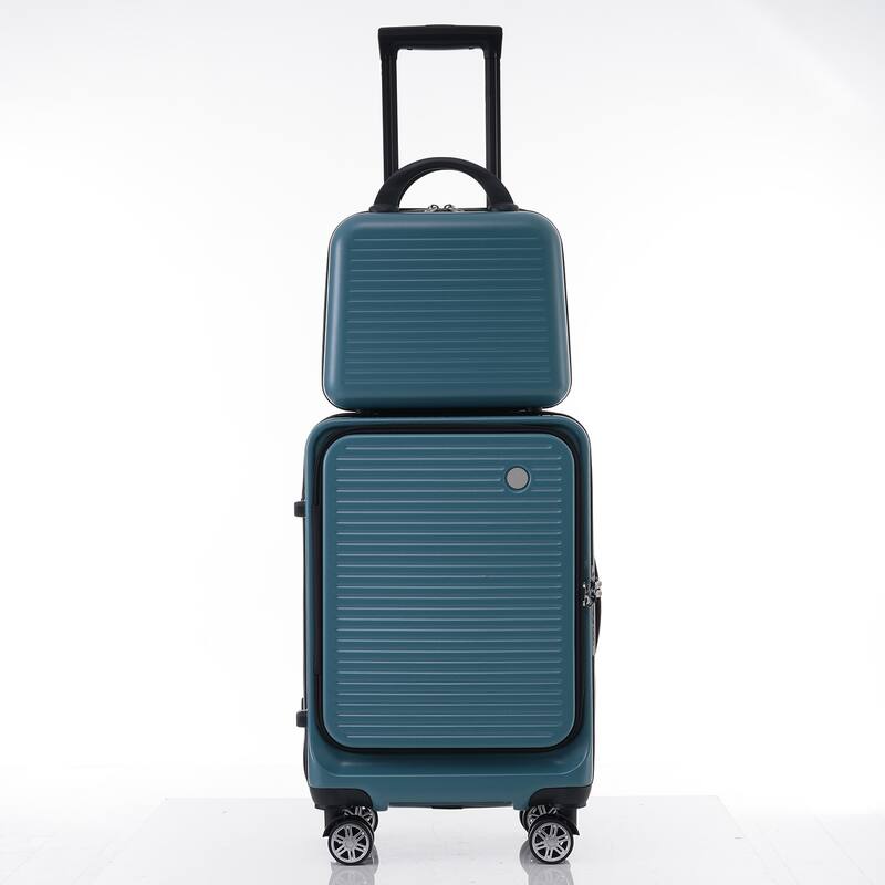20 Inch Front Open Hardshell Luggage with Front Pocket and USB Port, 1 Portable Carrying Case - Peacock Blue