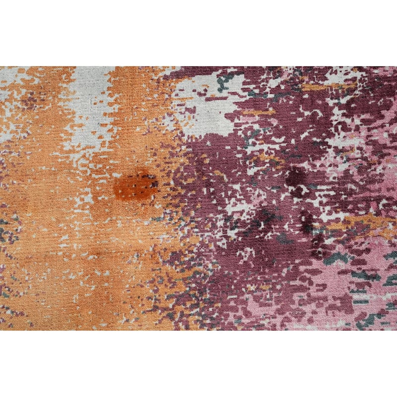 Hand Knotted Oriental Viscose Silk Carpet Modern Pictorial Multi-Colored Abstract Area Rug - 7' 11'' X 5' 8''