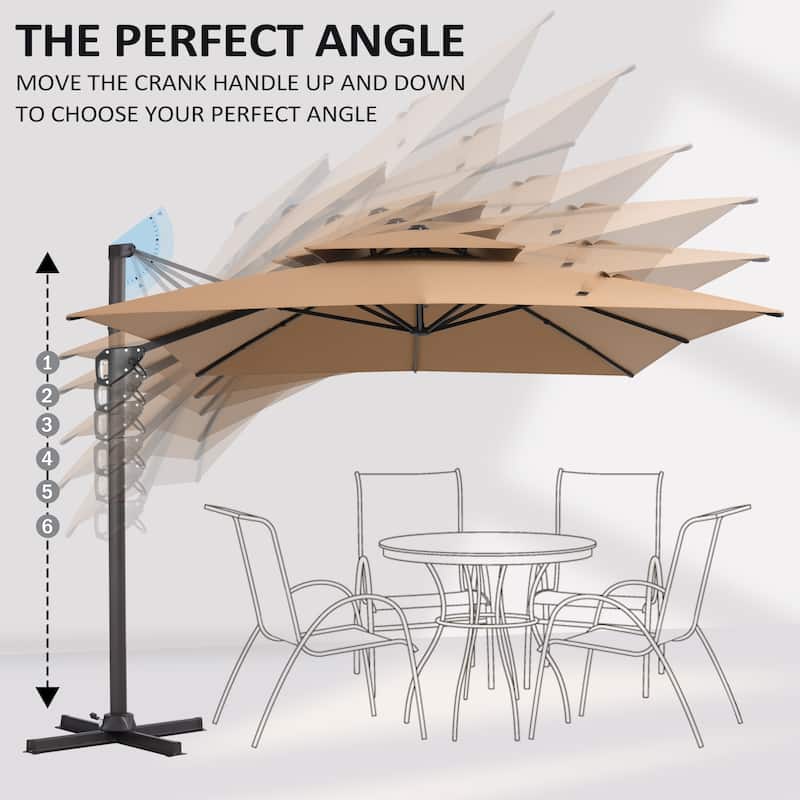 Pellebant 9X11 FT Double Top Patio Cantilever Umbrella, Base Not Included