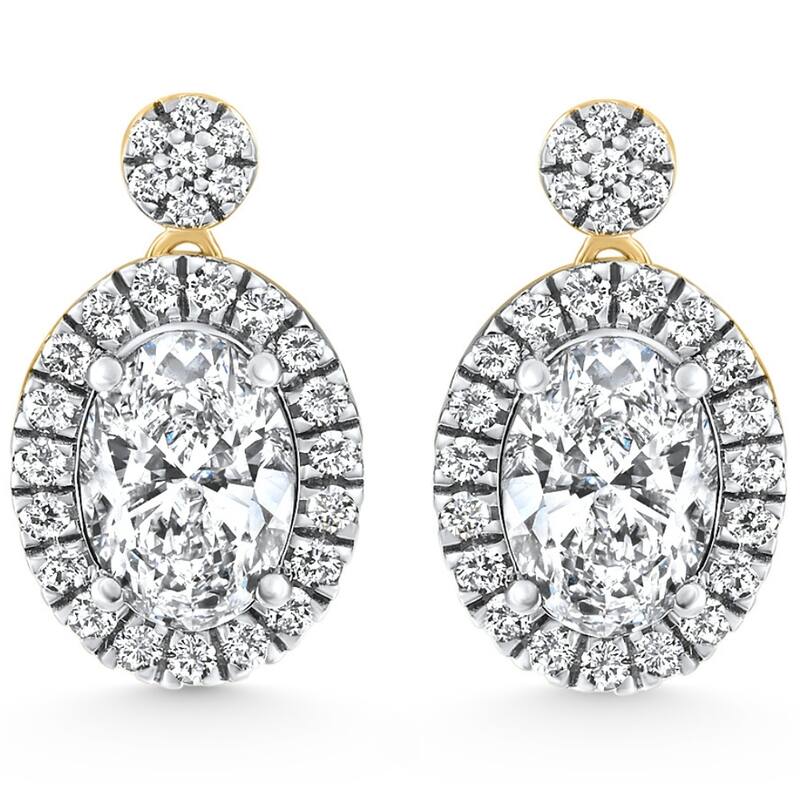 3 1/2Ct Oval Halo Dangle Diamond Earrings Yellow Gold Studs Lab Grown