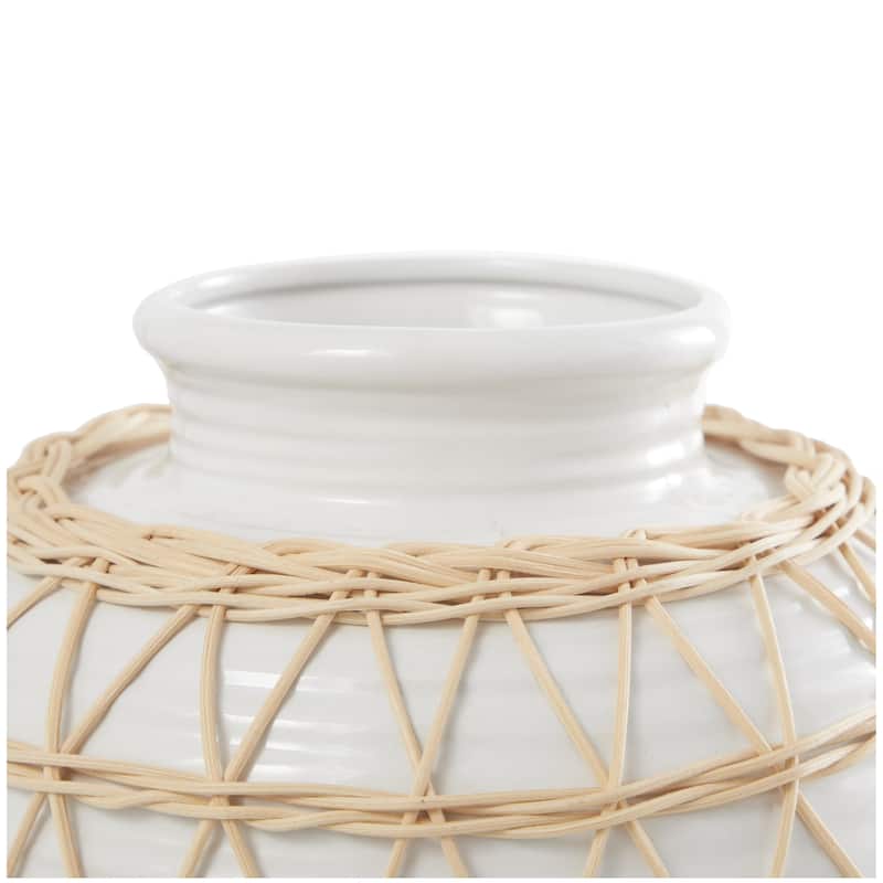 Ceramic Handmade Decorative Vase with Woven Rattan Exterior - White - Roche River Decor