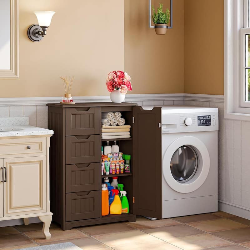 33" Kitchen Pantry Storage Cabinet , Freestanding Wooden Bathroom Storage Cabinet with 4 Drawers for Kitchen and Dining Room