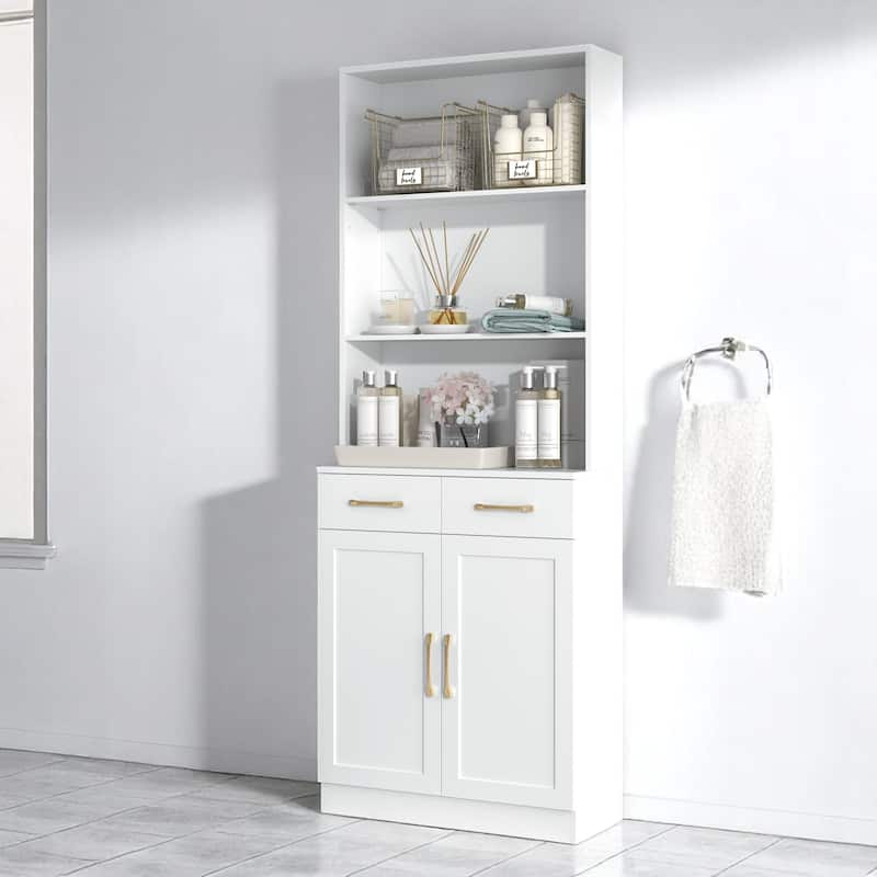 70" Freestanding Storage Cabinet for Bathroom with Drawers, Doors & Adjustable Shelf, Water-Resistant MDF Design - White