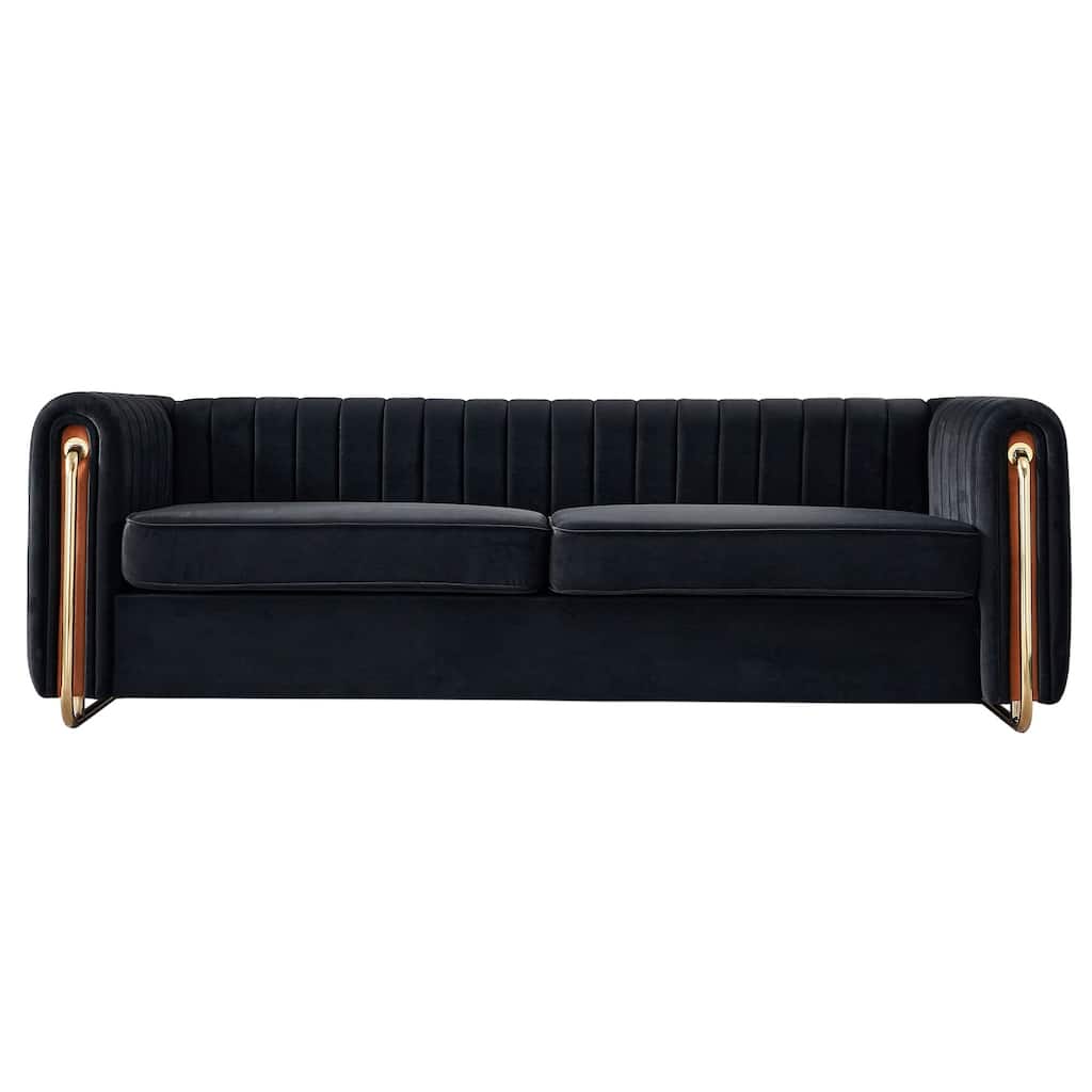 84.25''W Contemporary Black Velvet Sofa Couch for Living Room