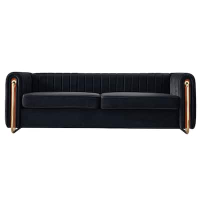 Modern Velvet Sofa with Deep Tufting, Gold Metal Legs, Elegant Living Room Accent, 84.25" Length