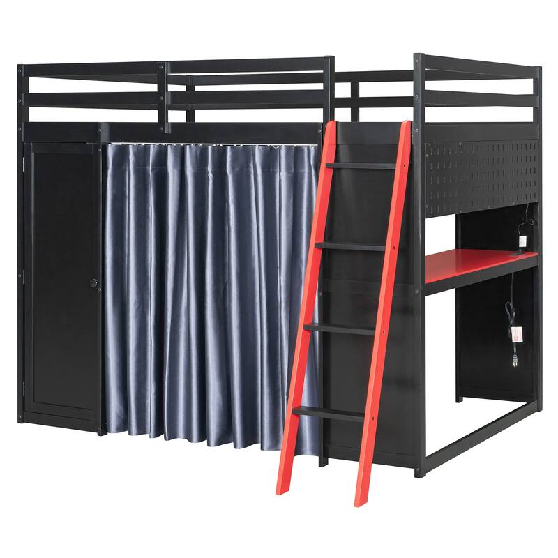 Multifunction Full Loft Bed with Workstation Desk, Wardrobe Storage and Shelves by Harper&Bright Designs