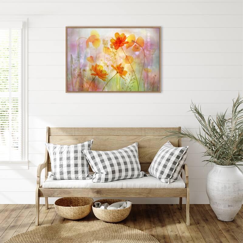 Fragile Orange Flowers by Hilda van der Framed Canvas Wall Art Print
