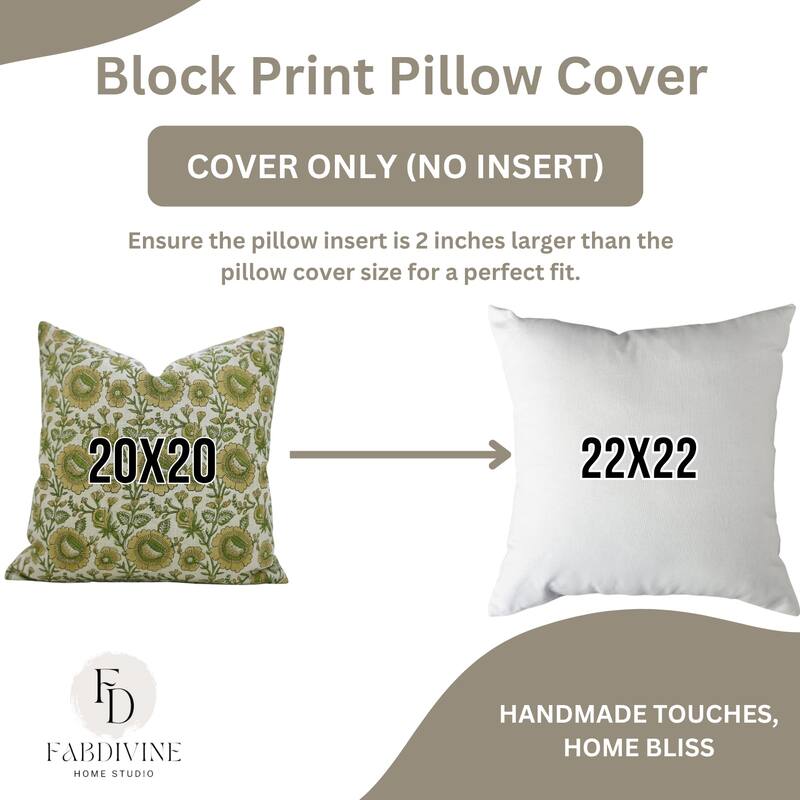 Fabdivine Handmade Floral Accent Pillow 18x18 Inch for Farmhouse Fall Living Room or Sofa Décor, Green Soft Linen, Sun Flower