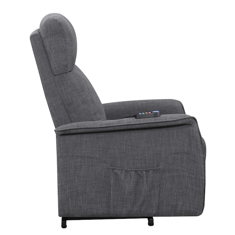 Fabric Power Lift Massage Chair with Wired Remote and Side Pockets, Gray