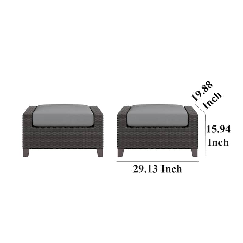 Kyl Outdoor Ottoman Set of 2, 29 Inch Gray Cushioned Top w Woven Frame