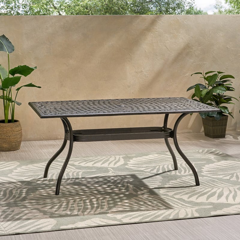Roomfitters Outdoor Patio Dining Table with Lattice Top and Curved Legs, Cast Aluminum Design for Garden or Deck