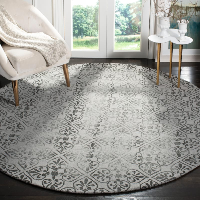 SAFAVIEH Handmade Dip Dye Sholeh Watercolor Vintage Boho Wool - 7' x 7' Round - Grey - Runner/Round