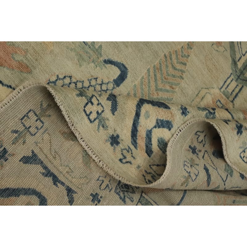Hand Knotted Traditional Wool Green Geometric Area Rug - 9' 10'' X 8' 4''