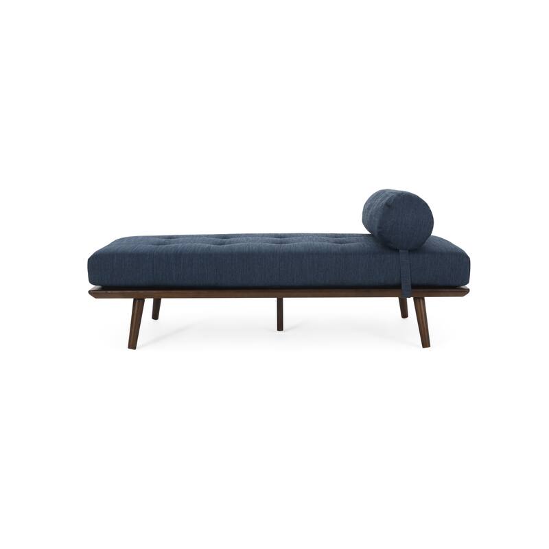 Navy Blue Modern 64" Upholstered Button Tufted Chaise Lounges Chair with Rubber Wood Frame and Bolster Pillow