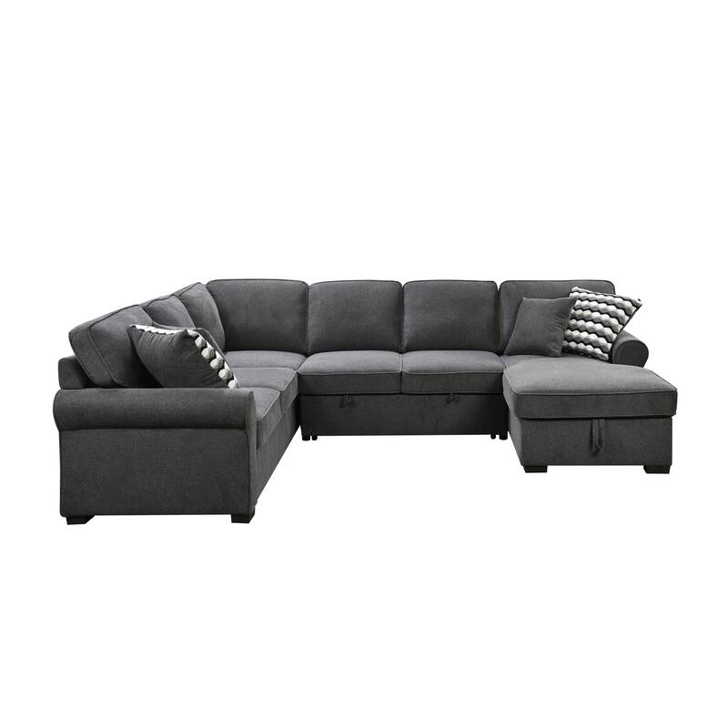 Removable Cushions Sectional Sofa with Storage Chaise and 4 Pillows
