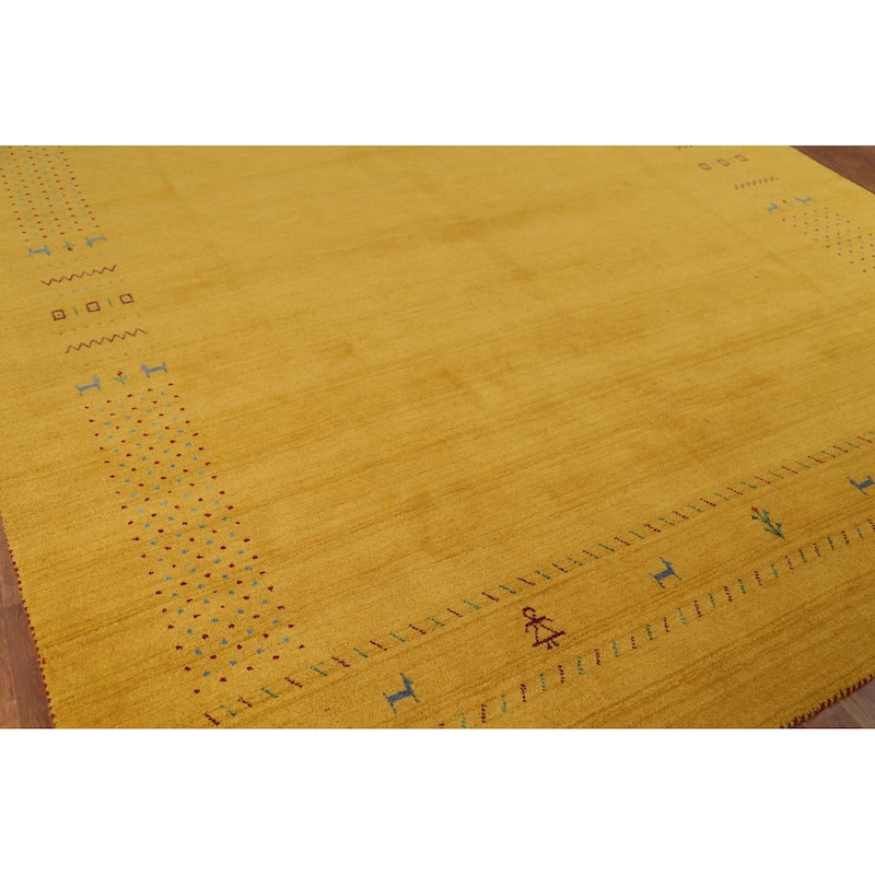 Tribal Yellow Gabbeh Indian Rug Hand-Knotted Oriental Wool Carpet - 8'4"x 10'0"