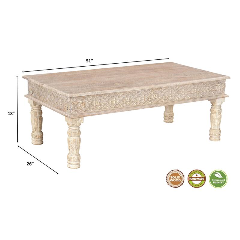 Milton Solid Wood 3-Piece Carved Living Room Table Set