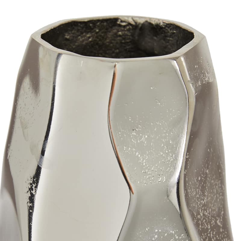 Silver Aluminum Metal Geometric Decorative Vase - 6 x 5 x 12