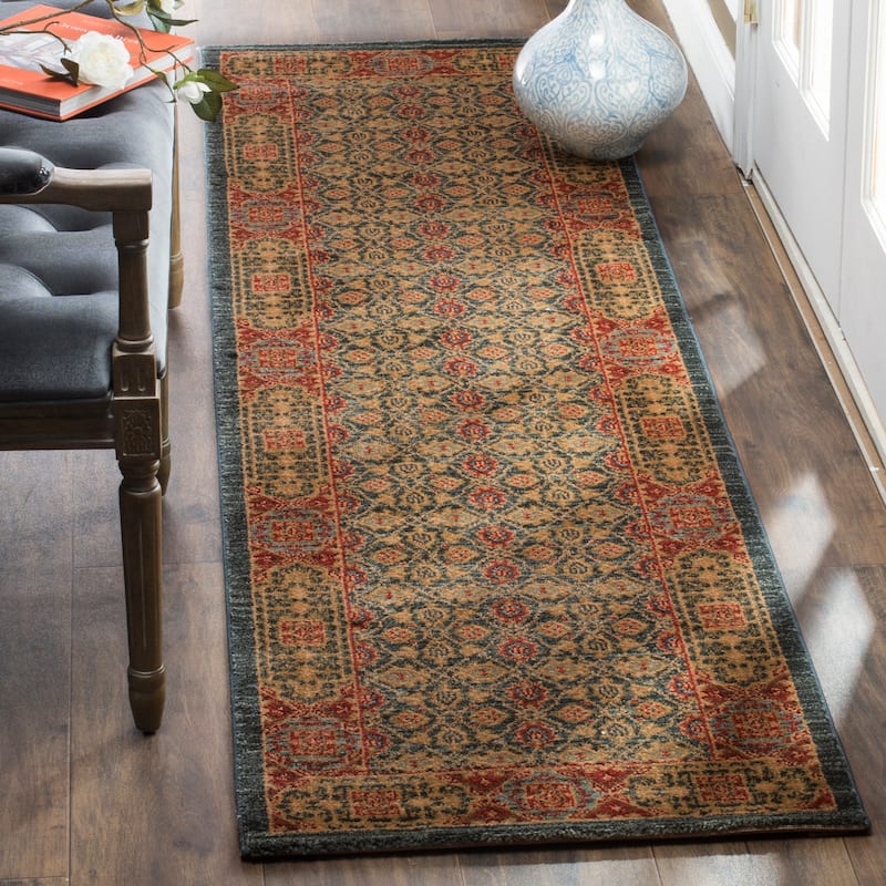 SAFAVIEH Mahal Felipa Traditional Oriental Rug - 2'2" x 12' Runner - Light Blue/Red
