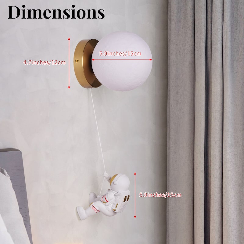 Modern Cute Moon & Astronaut Wall Sconce - Art Deco Explore Headboard Cordless G9 Wall Light for Kids’ Room - white