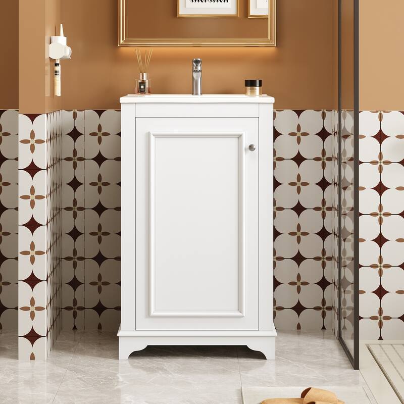 20" Bathroom Vanity with Ceramic Sink - Soft Closing Door, Adjustable Shelf, Freestanding Modern Single Vanity