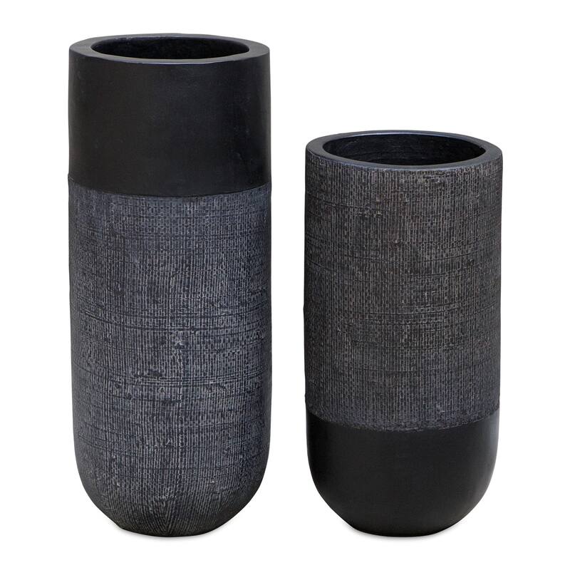 Woven Shadow Terracotta Vases - 15.25" - Black - Set of 2