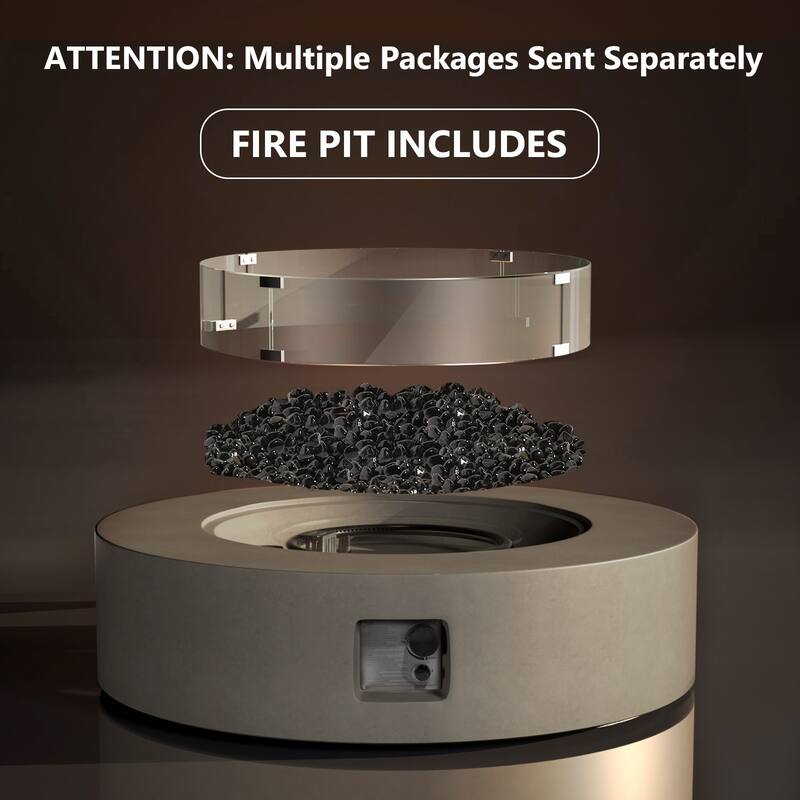 COSIEST Outdoor 41''Round Concrete Fire Pit Table with Wind Guard