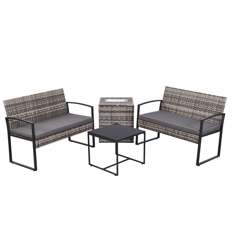4 Piece Outdoor PE Wicker Furniture Set - Grey