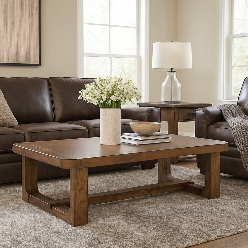 Cabal Coffee Table, Light Brown Hardwood Frame, Rectangular 34 Inch