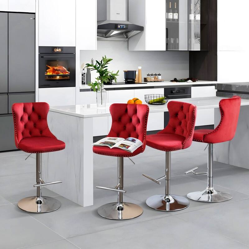 Swivel Foam Barstools Adjusatble Seat Set of 4
