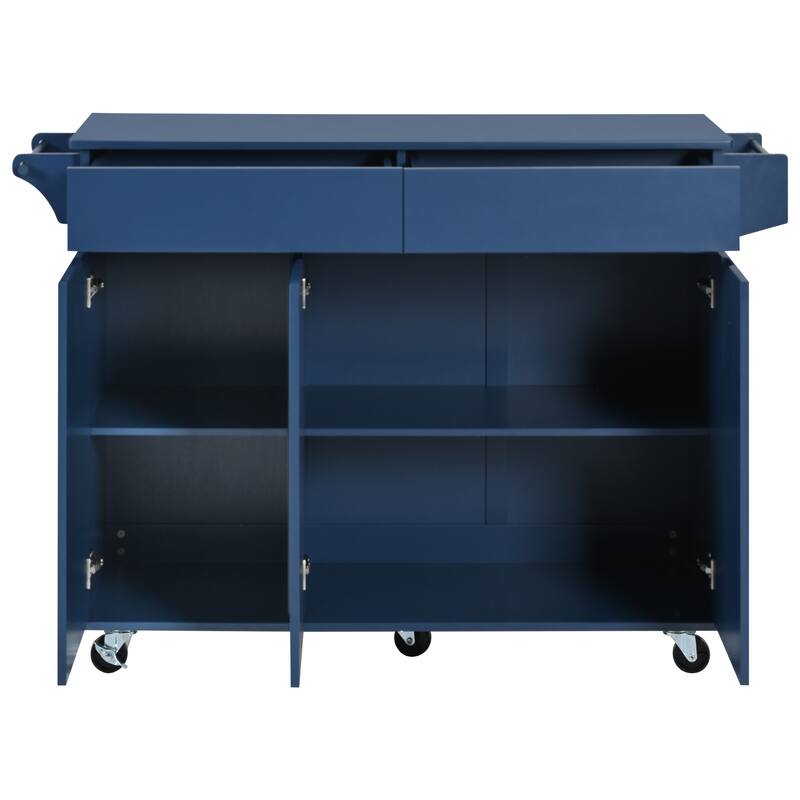Kitchen Island with Drop Leaf, Kitchen Storage Cart on Lockable Wheels, Bar Cabinet with 2 Drawers, Spice Rack & Towel Rack