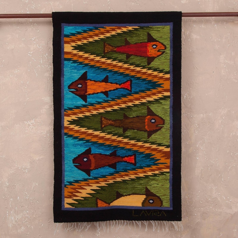 Handmade Andean Fish Wool tapestry (Peru)