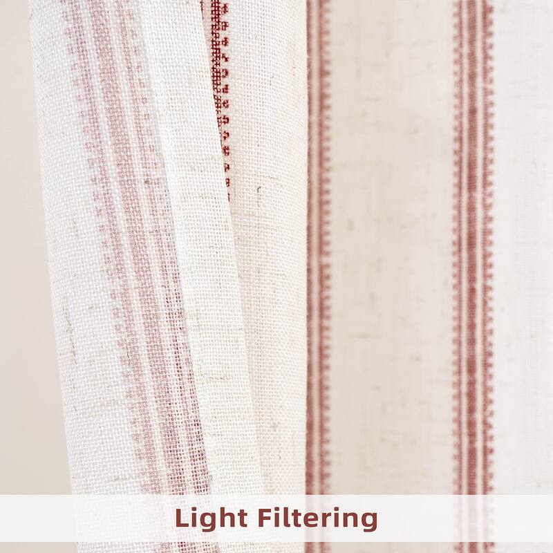 DriftAway Farmhouse Linen Blend Curtains Vertical Striped Printed Drapes