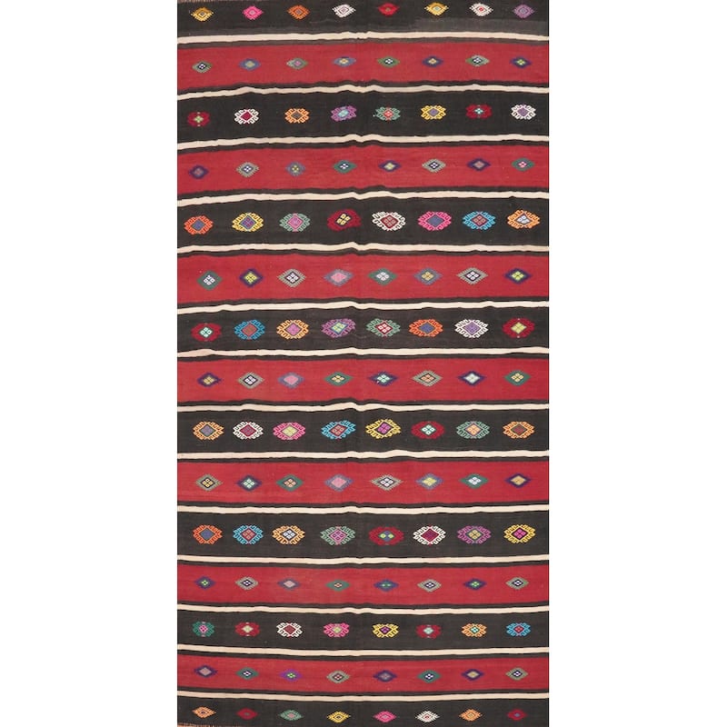 Hand Woven Oriental 100% Wool Carpet Southwestern Tribal Red Kilim Area Rug - 10' 3'' X 5' 8''
