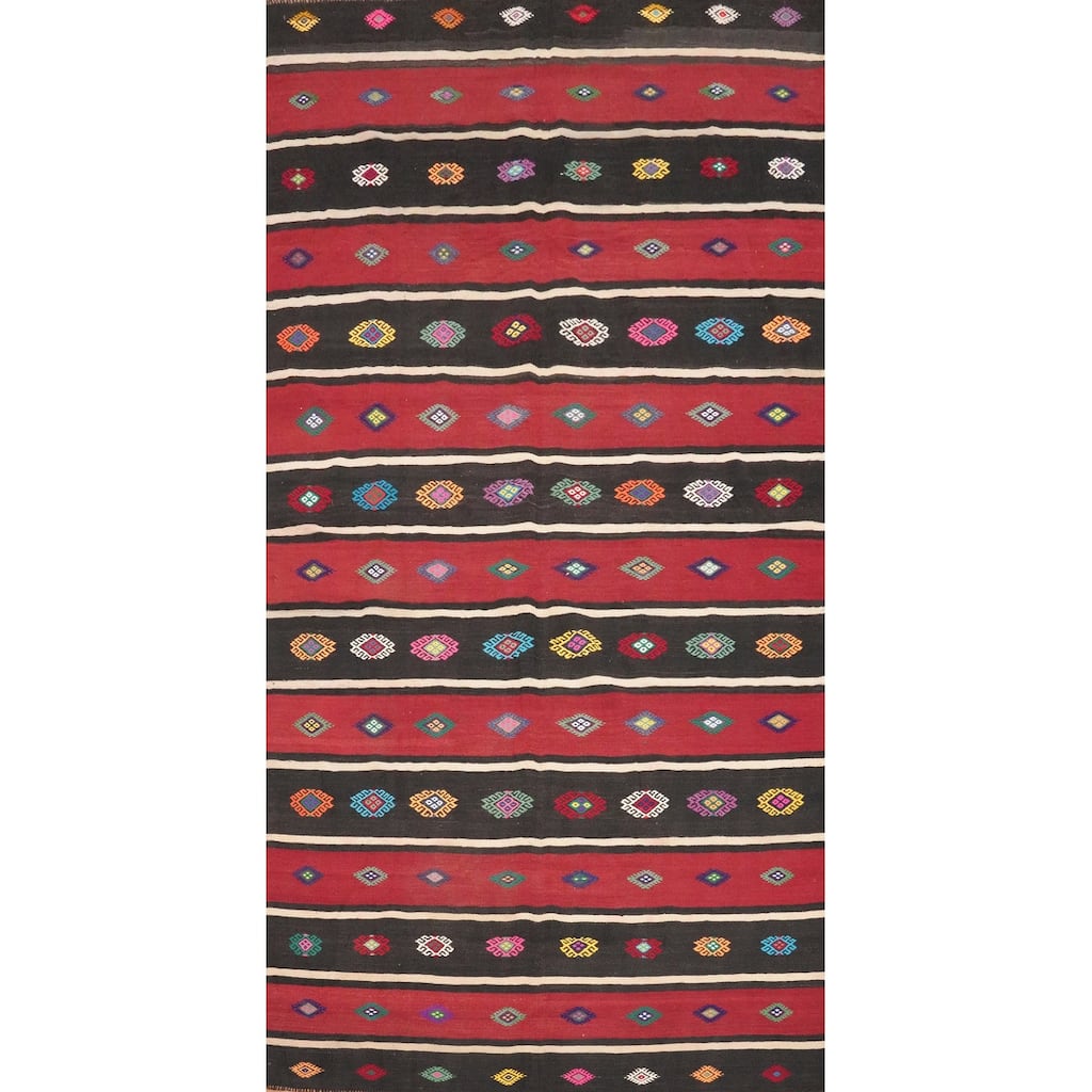 Hand Woven Oriental 100% Wool Carpet Southwestern Tribal Red Kilim Area Rug - 10' 3'' X 5' 8''