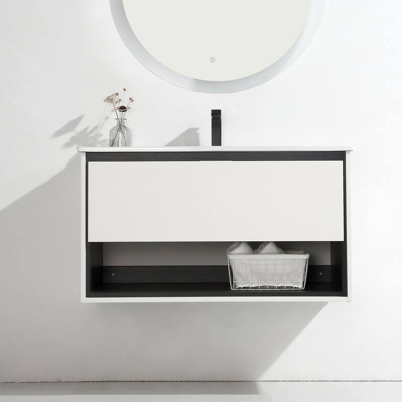 24"/30"/32"/36" Floating Bathroom Vanity Set with Ceramic Sink