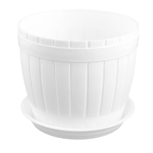 Office Plastic Cask Shaped Desk Decor Plant Flower Planting Holder Pot White