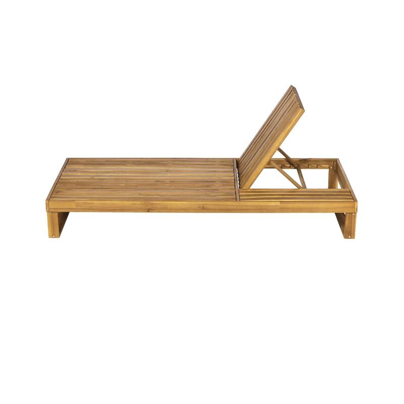 Christopher Knight Home - Modern Outdoor Acacia Wood Chaise Lounge with 4-Position Adjustable Backrest & 3-Fold Cushion
