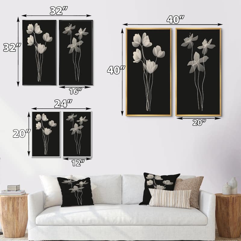Designart "Monochrome Minimalist Organic Plant Structures I" Floral Framed Art Set of 2 Pieces