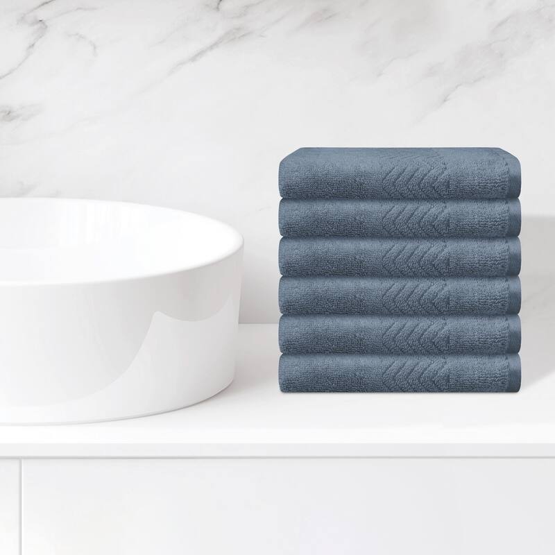 Cotton Washcloths Set, Highly Absorbent Face Towels, Multi-Purpose Wash Cloths for Bathroom 13" x 13" - Dark Blue - 6 Pack