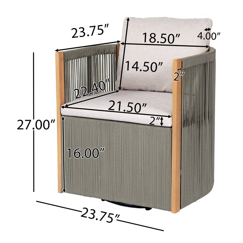 Christopher Knight Home - Maris 5-Piece Outdoor Acacia Wood Swivel Dining Set with 70.75" Rectangular Slat Table and Cushions
