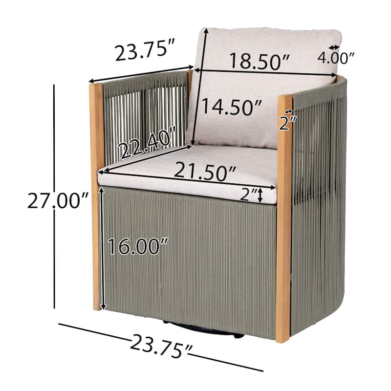 Christopher Knight Home - Ronan Outdoor Acacia Wood Dining Set with Swivel Rope Armchairs & Curved Leg Dining Table, Teak Finish