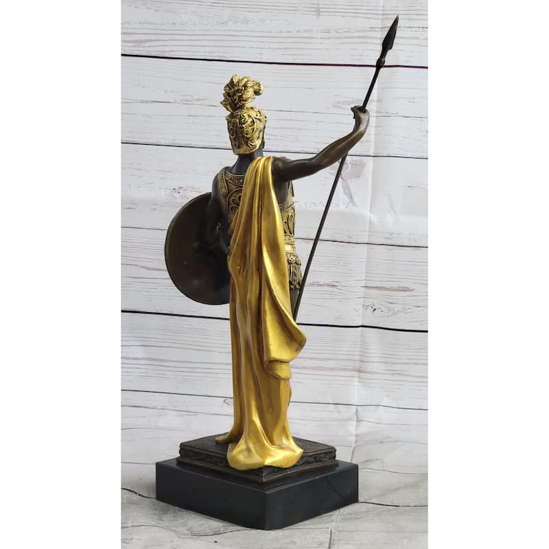King Leonidas Greek Hoplite Warrior Bronze Statue Sculpture Figure Gold Patina 14 Inches X 6 Inches